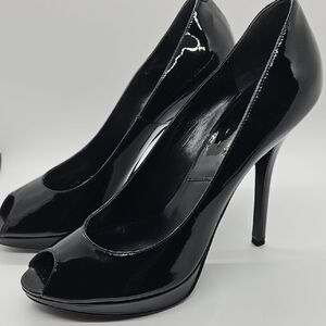 Stunning Dior Black Patent Peep-Toe Stiletto Heels Sz 39